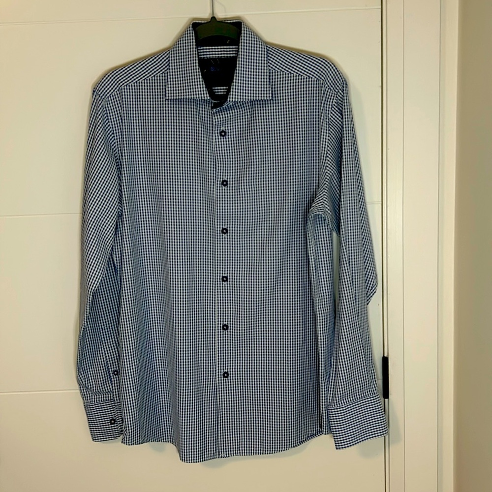 BLU by Polifroni men blue checkered dress shirt size medium